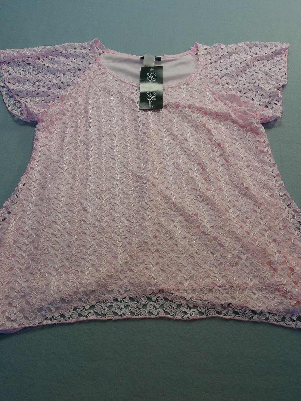 Pink Lace Blouse Short Sleeve Brittany Black Size X Large